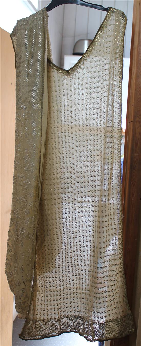 1920s net & metalware stole and lined dress